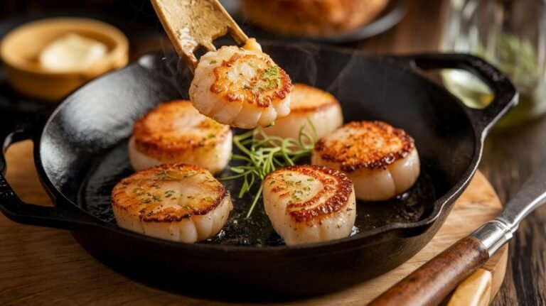 Combien de minutes pour que les coquilles saint jacques soient dorées à la poêle ?